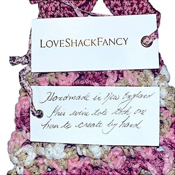 LoveShackFancy Pink Crochet Wine Tote NWT - Picture 6 of 7